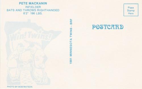 1981 Minnesota Twins Postcards #NNO Pete Mackanin Back