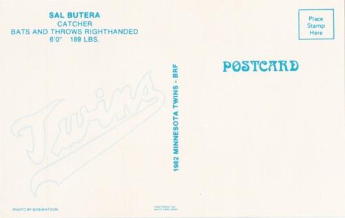 1982 Minnesota Twins Postcards #NNO Sal Butera Back