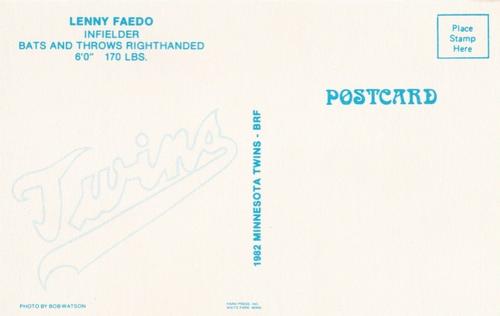 1982 Minnesota Twins Postcards #NNO Lenny Faedo Back