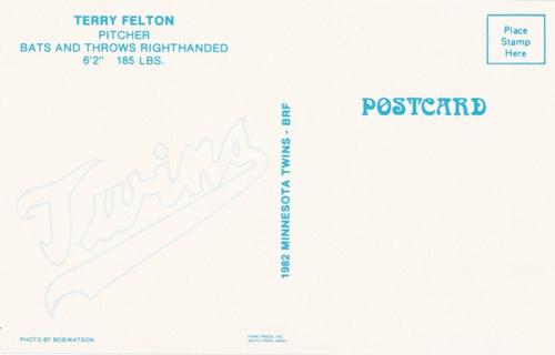 1982 Minnesota Twins Postcards #NNO Terry Felton Back
