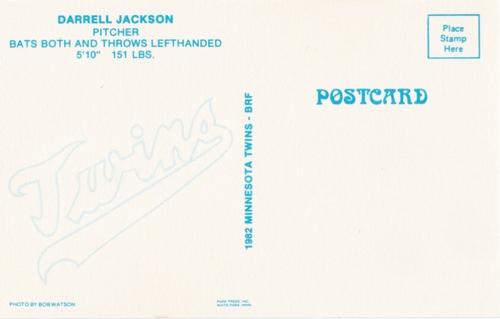 1982 Minnesota Twins Postcards #NNO Darrell Jackson Back
