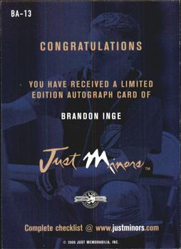 2000 Just - Autographs #BA-13 Brandon Inge Back