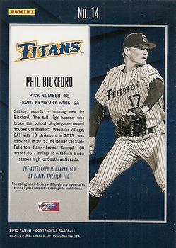 2015 Panini Contenders - College Ticket Autographs Cracked Ice #14 Phil Bickford Back