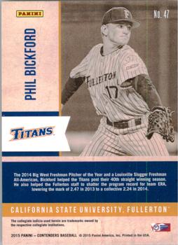 2015 Panini Contenders - Old School Colors #47 Phil Bickford Back