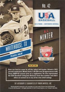 2015 Panini Contenders - USA Baseball Ticket Autographs #42 A.J. Minter Back