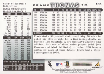 1998 Score #105 Frank Thomas Back