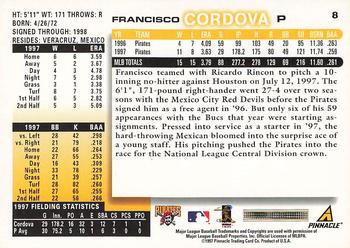 1998 Score #8 Francisco Cordova Back