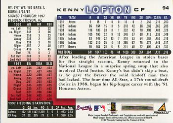 1998 Score #94 Kenny Lofton Back