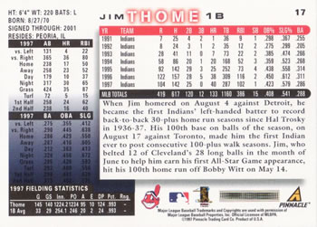 1998 Score #17 Jim Thome Back