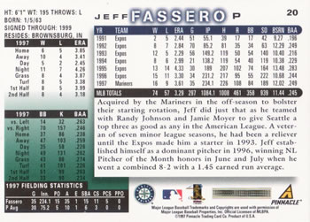 1998 Score #20 Jeff Fassero Back