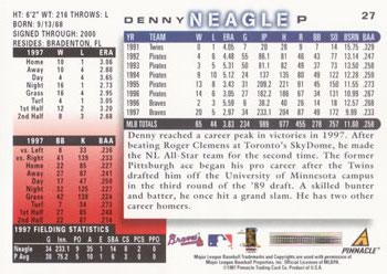 1998 Score #27 Denny Neagle Back