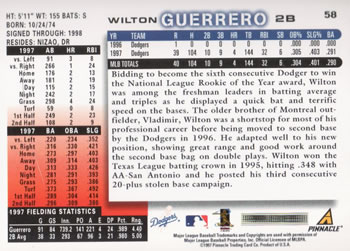 1998 Score #58 Wilton Guerrero Back