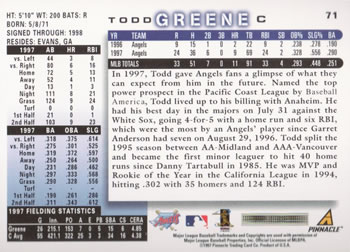 1998 Score #71 Todd Greene Back