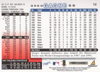 1998 Score #72 Greg Gagne Back