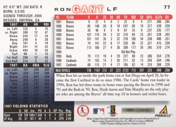 1998 Score #77 Ron Gant Back