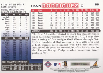 1998 Score #88 Ivan Rodriguez Back