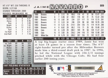 1998 Score #89 Jaime Navarro Back