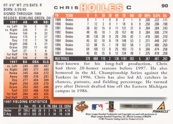 1998 Score #90 Chris Hoiles Back