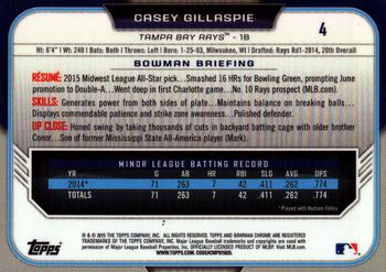 2015 Bowman Draft - Chrome #4 Casey Gillaspie Back