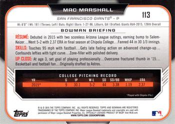 2015 Bowman Draft - Chrome #113 Mac Marshall Back