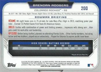 2015 Bowman Draft - Chrome #200 Brendan Rodgers Back