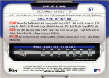 2015 Bowman Draft - Chrome Refractors #152 David Dahl Back