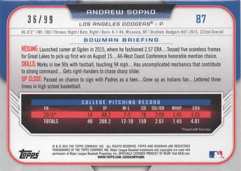 2015 Bowman Draft - Green #87 Andrew Sopko Back