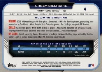 2015 Bowman Draft - Chrome Blue Sky Refractors #4 Casey Gillaspie Back