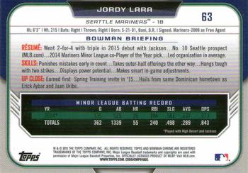 2015 Bowman Draft - Chrome Blue Sky Refractors #63 Jordy Lara Back