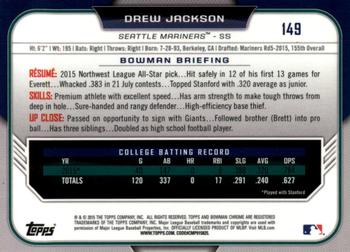 2015 Bowman Draft - Chrome Blue Sky Refractors #149 Drew Jackson Back