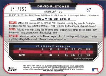 2015 Bowman Draft - Chrome Blue Refractors #57 David Fletcher Back