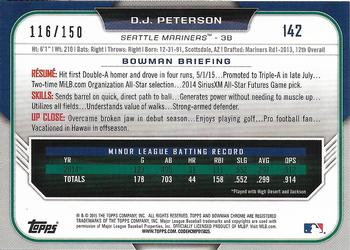 2015 Bowman Draft - Chrome Blue Refractors #142 D.J. Peterson Back