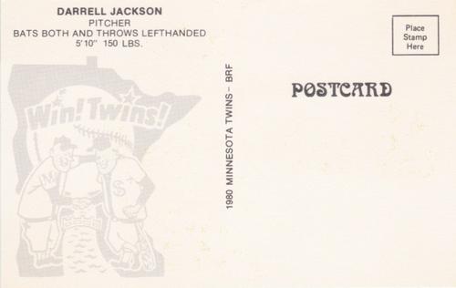 1980 Minnesota Twins Postcards #NNO Darrell Jackson Back