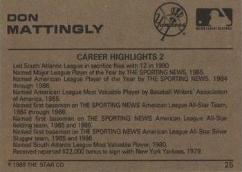 1988-89 Star Gold #25 Don Mattingly Back