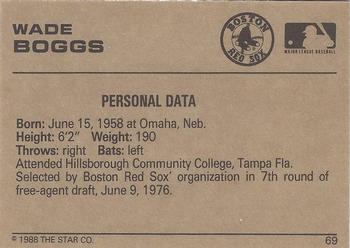 1988-89 Star Gold #69 Wade Boggs Back