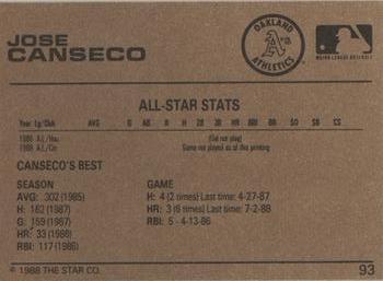 1988-89 Star Gold #93 Jose Canseco Back