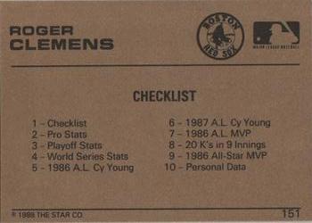 1988-89 Star Gold #151 Roger Clemens Back