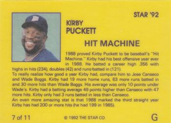 1992 Star Kirby Puckett #7 Kirby Puckett Back