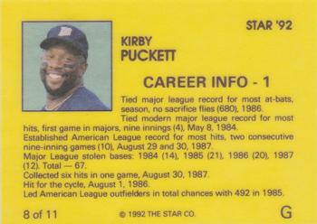 1992 Star Kirby Puckett #8 Kirby Puckett Back