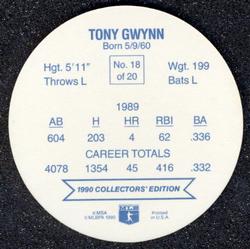 1990 Holsum Discs #18 Tony Gwynn Back