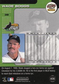2000 Pacific - Emerald Green #406a Wade Boggs Back