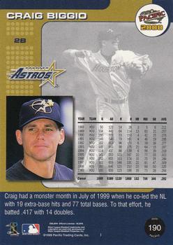 2000 Pacific - Gold #190 Craig Biggio Back