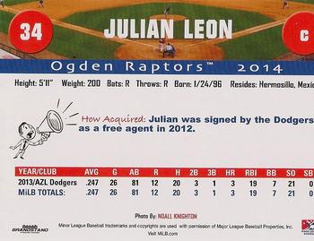 2014 Grandstand Ogden Raptors #NNO Julian Leon Back