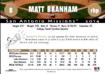2014 Grandstand San Antonio Missions #4 Matt Branham Back