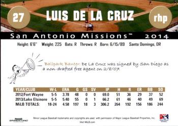 2014 Grandstand San Antonio Missions #8 Luis De La Cruz Back