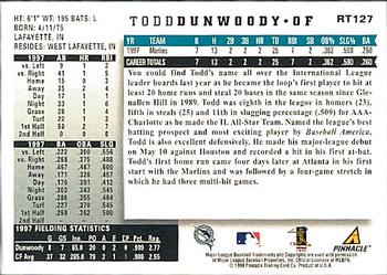 1998 Score Rookie & Traded #RT127 Todd Dunwoody Back