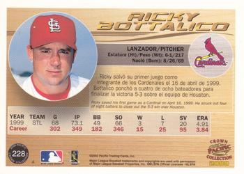 2000 Pacific Crown Collection - Holographic Purple #228 Ricky Bottalico  Back