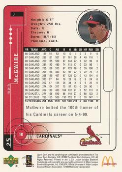 1999 Upper Deck McDonald's St. Louis Cardinals #3 Mark McGwire Back