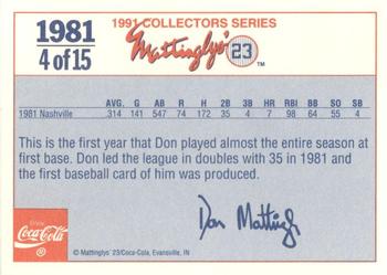 1991 Coca-Cola Mattinglys' 23 #4 Don Mattingly Back