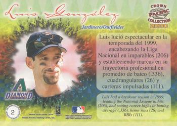 2000 Pacific Crown Collection - Latinos of the Major Leagues #2 Luis Gonzalez  Back
